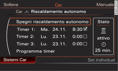 Impostazione del timer nel sistema di infotainment